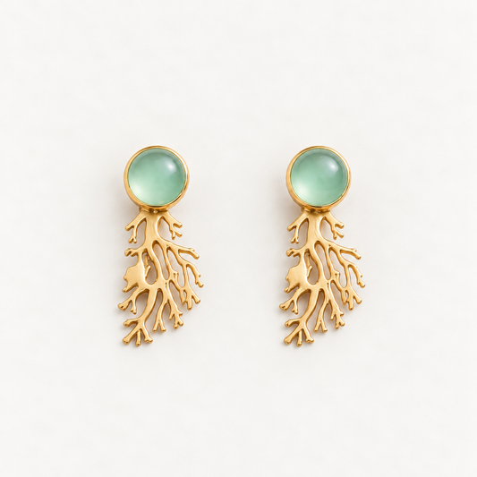 Corallo Azzurro – 18K goud vergulde oorbellen met aquakleurige steen
