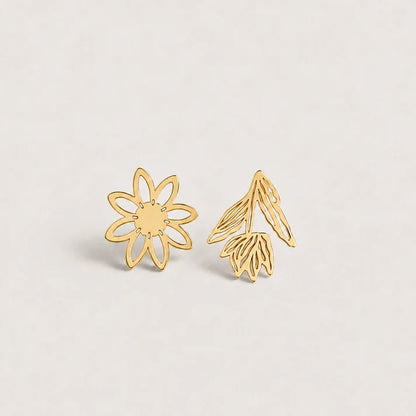 Fiore & Foglia Asimmetrica – Goud Vergulde Dames Oorbellen