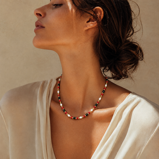 Perles de Minuit Rouge – Dames Edelsteen Ketting