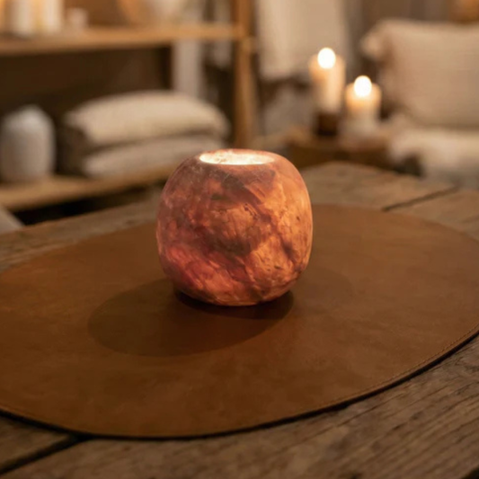 Natuursteen Waxinelichthouder 9,5 cm – Alabaster  Red Flame