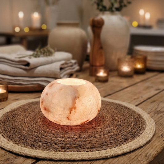 Natuursteen Waxinelichthouder 12 × 12 cm – Alabaster Luce Serena