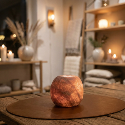 Natuursteen Waxinelichthouder 9,5 cm – Alabaster  Red Flame