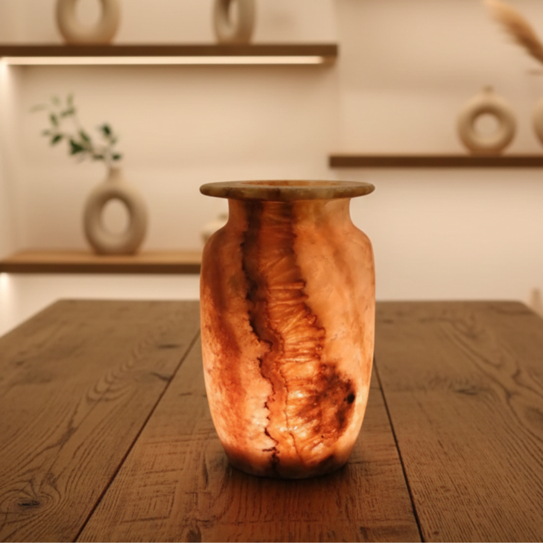 Natuursteen Windlicht 17,5 cm – Alabaster Fiume di Fuoco