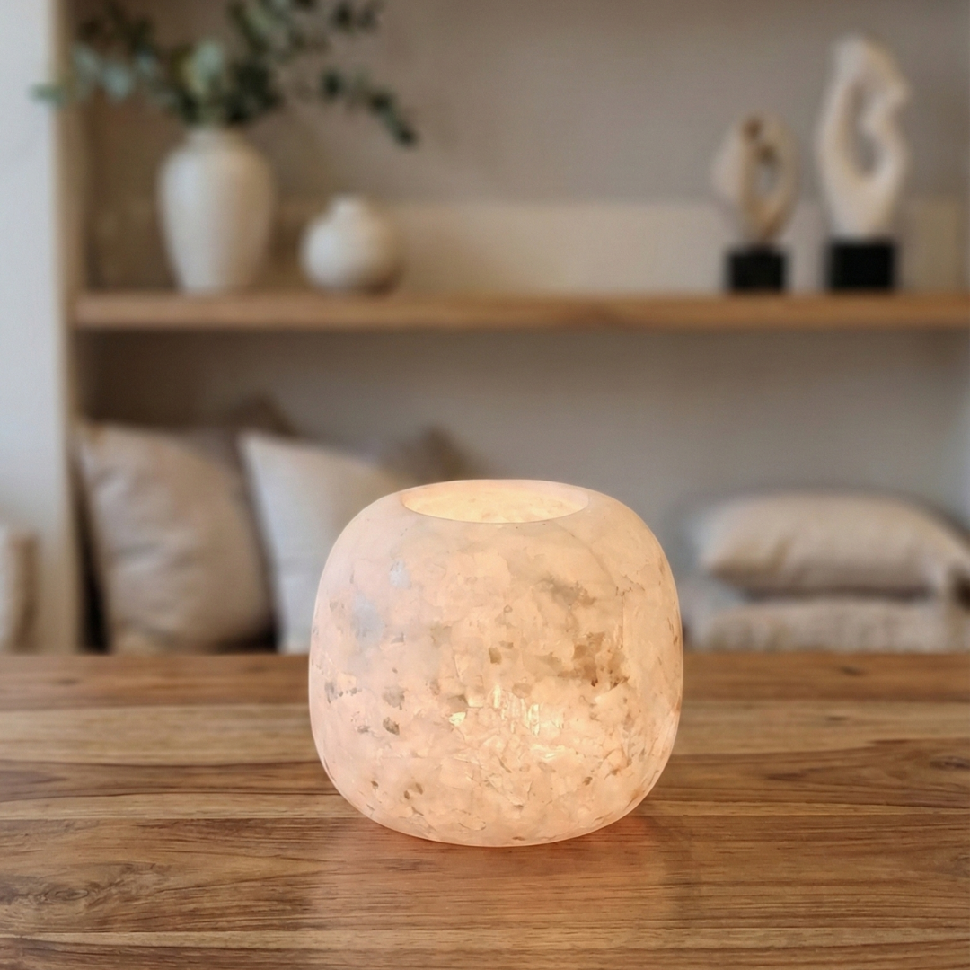 Natuursteen Windlicht 15 cm – Alabaster Klassiek Design