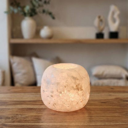 Natuursteen Windlicht 15 cm – Alabaster Klassiek Design