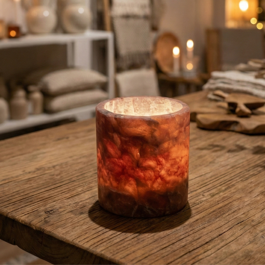 Natuursteen Waxinelichthouder 8 cm – Alabaster Cilindro Rosso