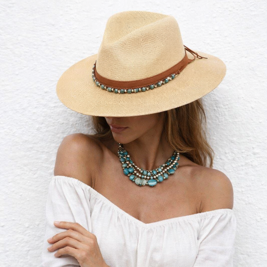 Hoed Galera – Beige | Elegante Gevlochten Dameshoed met Sierband