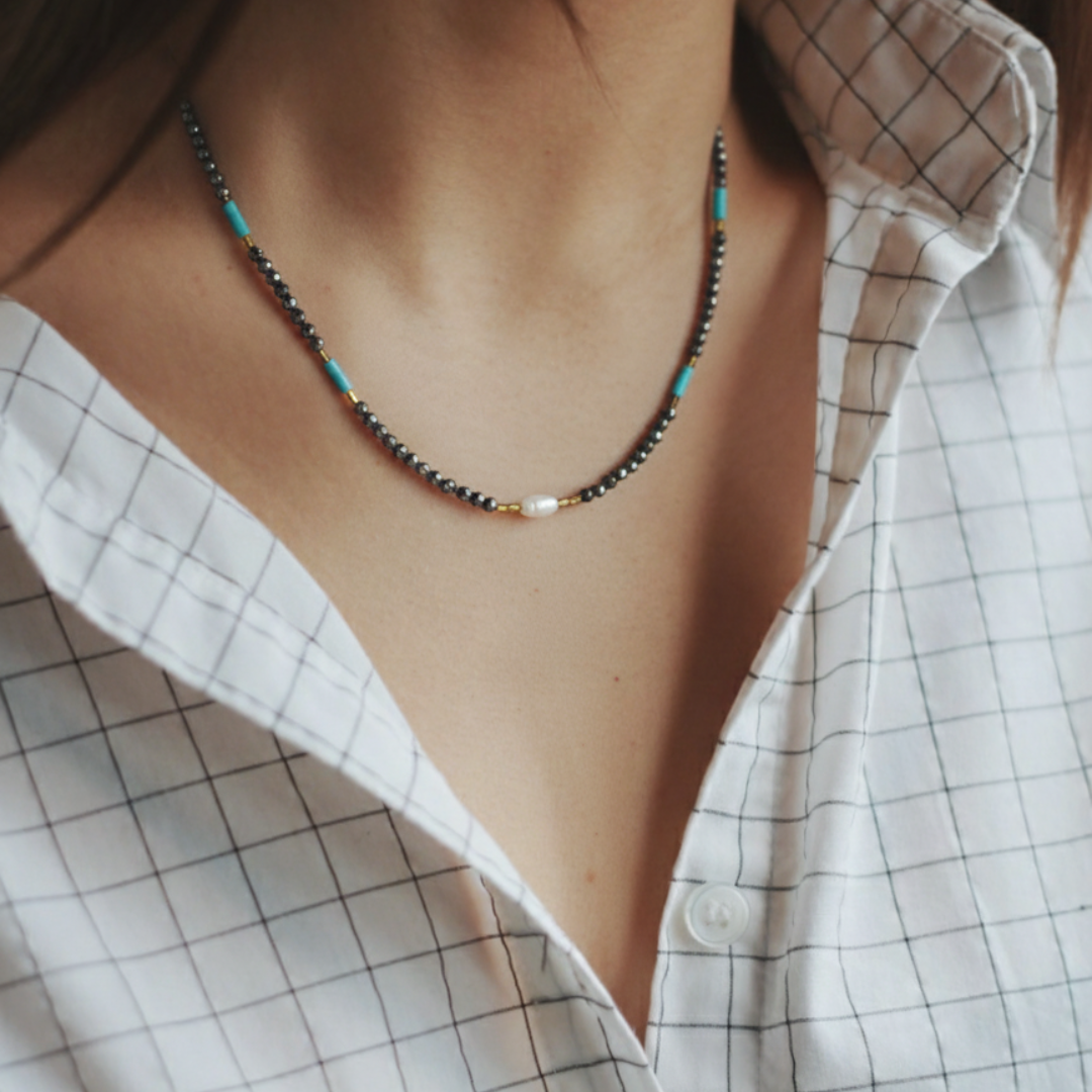 Noir & Turquoise Élancé ketting