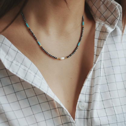 Noir & Turquoise Élancé ketting