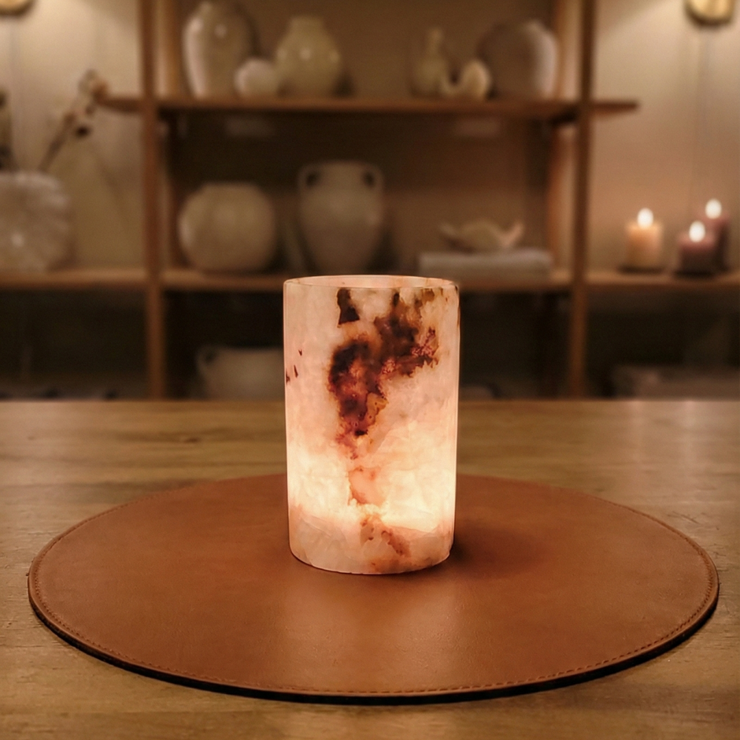 Natuursteen Windlicht 15 cm – Alabaster Luce di Calma