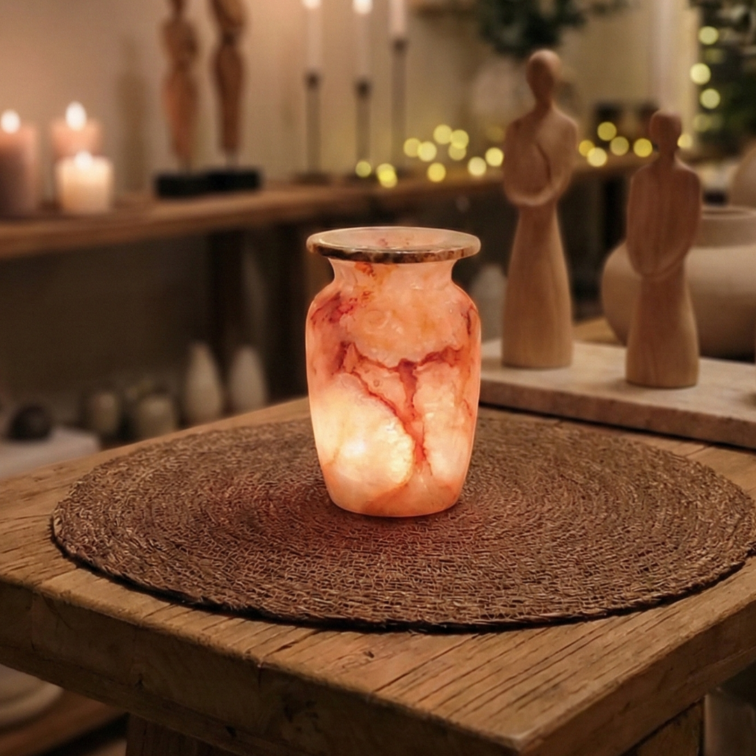 Natuursteen Windlicht 14,5 cm – Alabaster Luce di Ambra