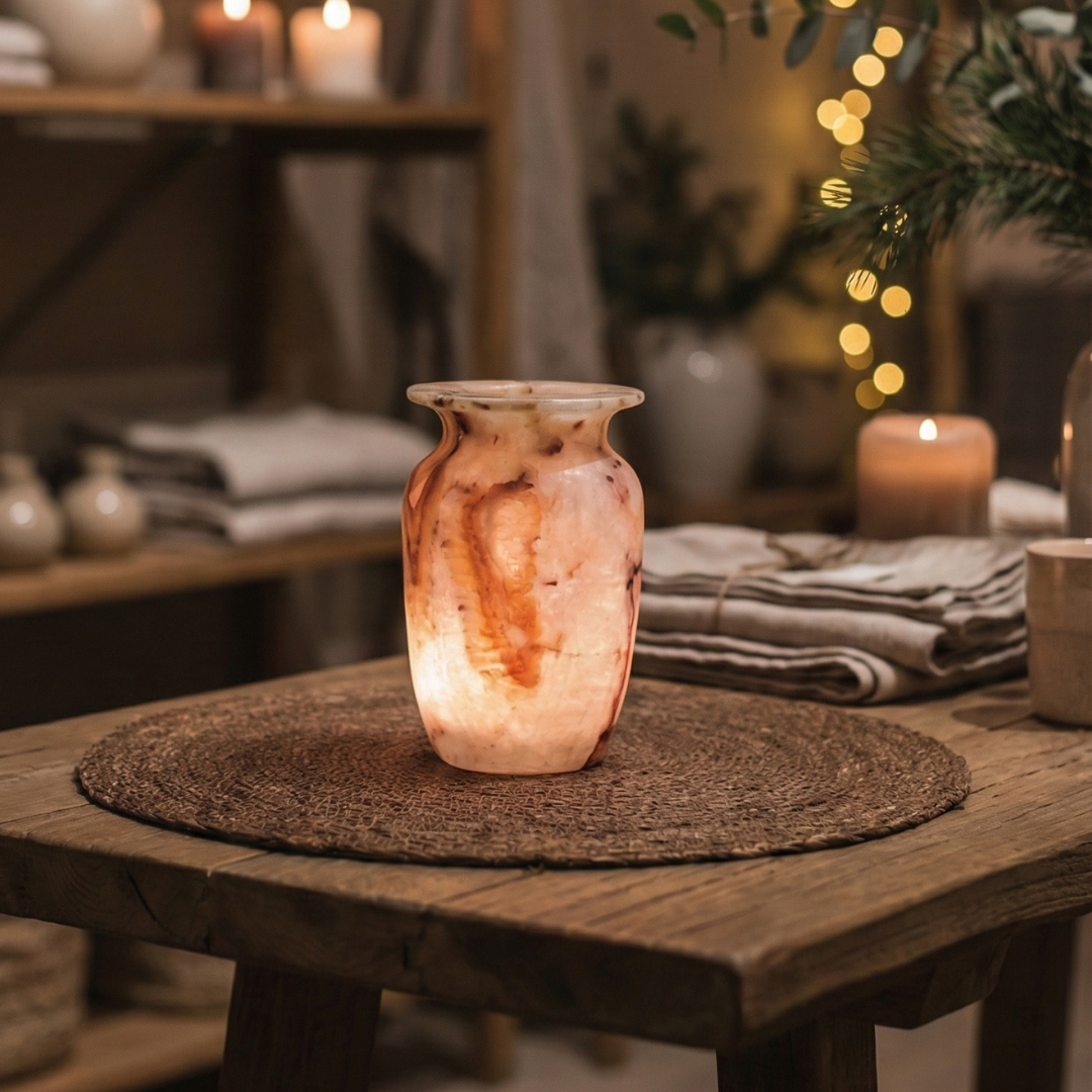 Natuursteen Windlicht 14,5 cm – Alabaster Luce di Ambra
