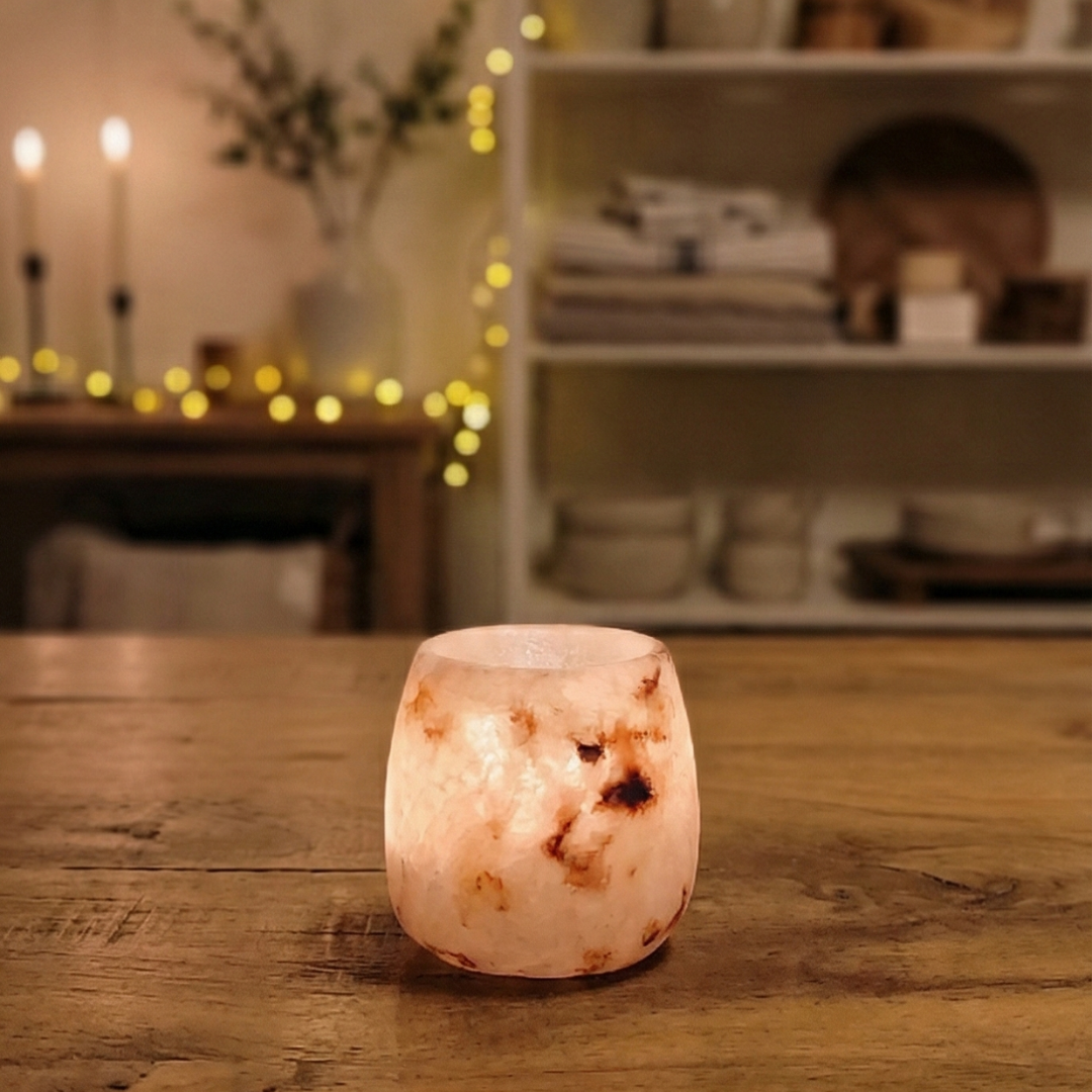 Natuursteen Waxinelichthouder 7,5 cm – Alabaster Luce di Avorio