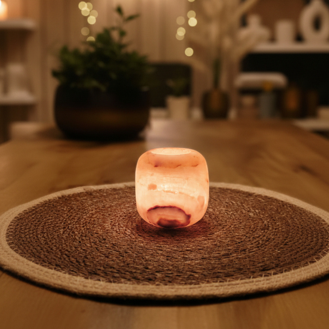 Natuursteen Waxinelichthouder 7,5 cm – Alabaster  Ambra Profonda