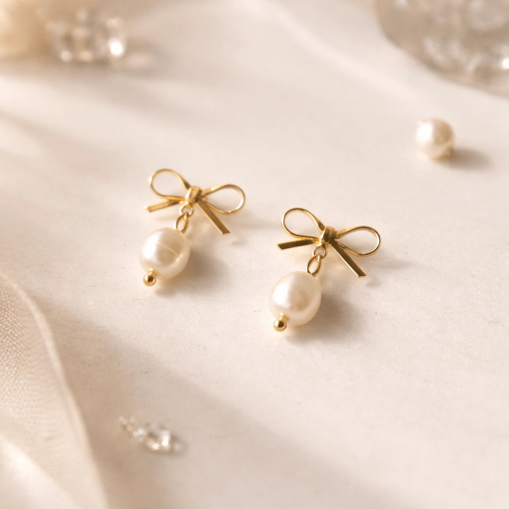 Fiocco di Perla – 18K goud vergulde oorbellen met zoetwaterparel