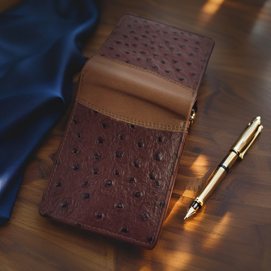 Elegante Struisvogel Look Portemonnee – Bruin & Caramel