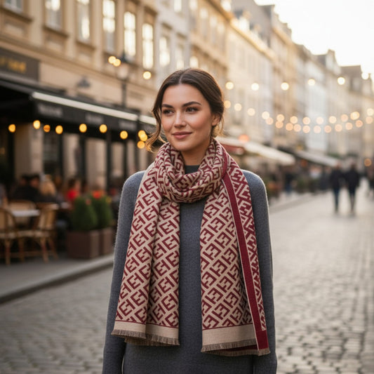 Athena Luxe Sjaal – Rood & Beige