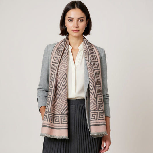 Athena Luxe Sjaal – Roze & Grijs